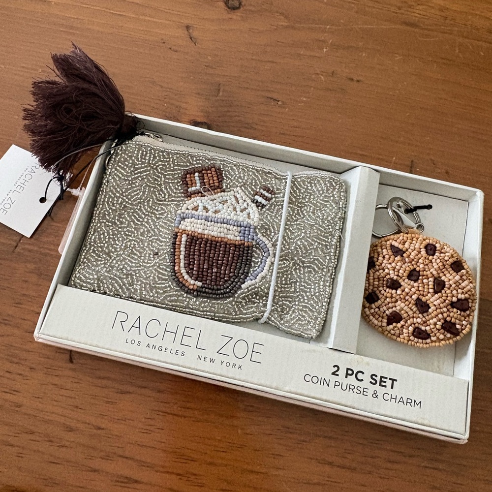 Rachel Zoe Silver Beaded Coin Purse with Cookie Charm